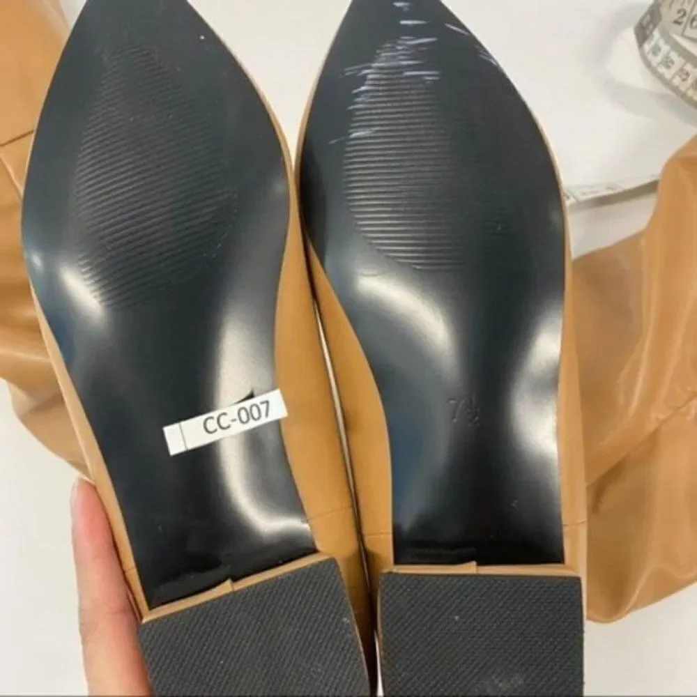 FSJ Women Fashion Over The Knee High Boots Pointed Toe Flats Comfortable Back - Picture 5 of 10